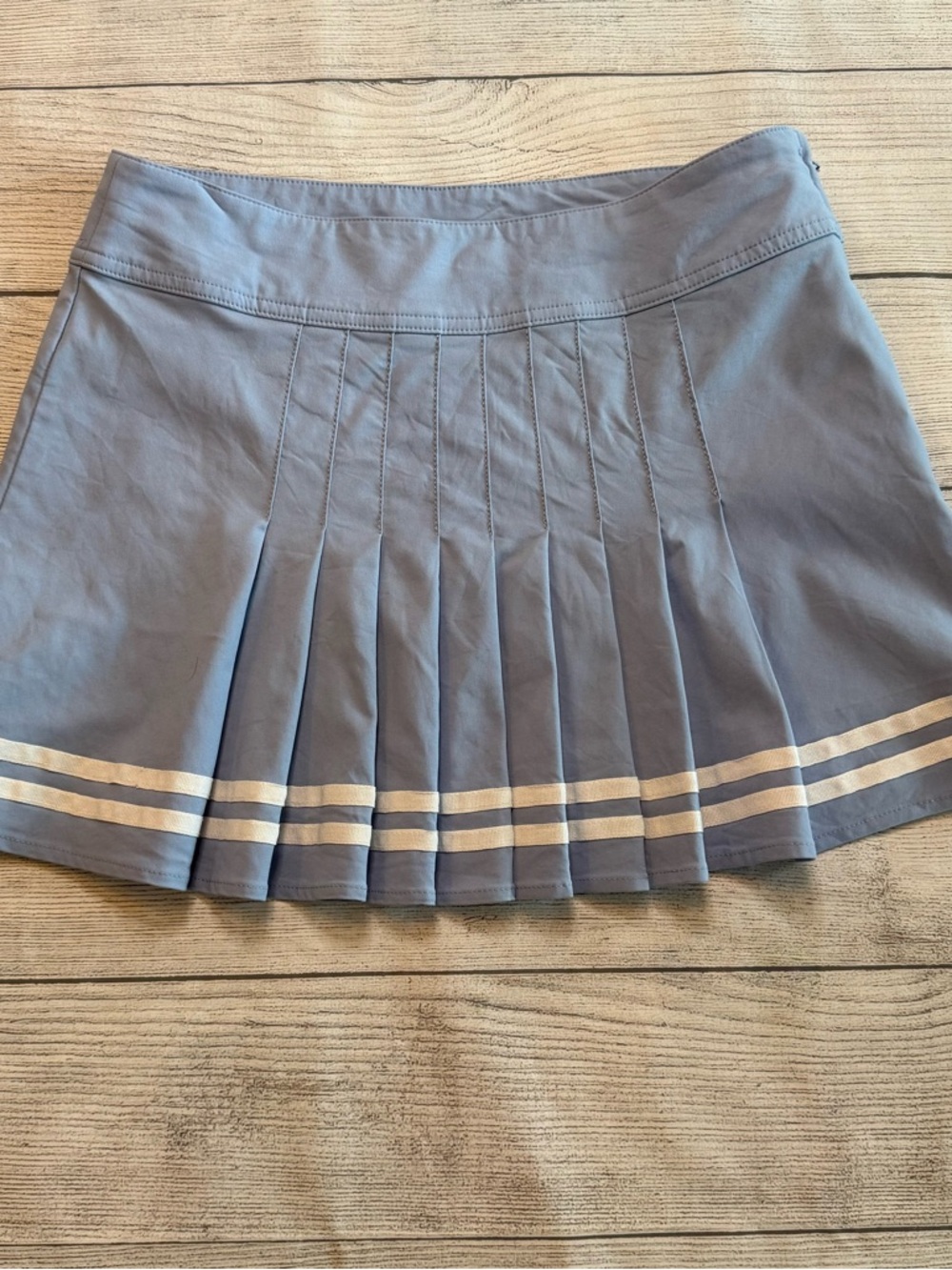 H&M Light Blue Pleated Mini Skirt with Cream Stripe Trim